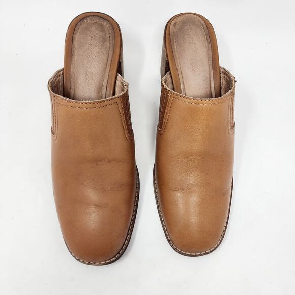 Madewell Mules Women 10 Carey Cognac Brown Leather Slip On Stacked Heel AH759 - Picture 3 of 11